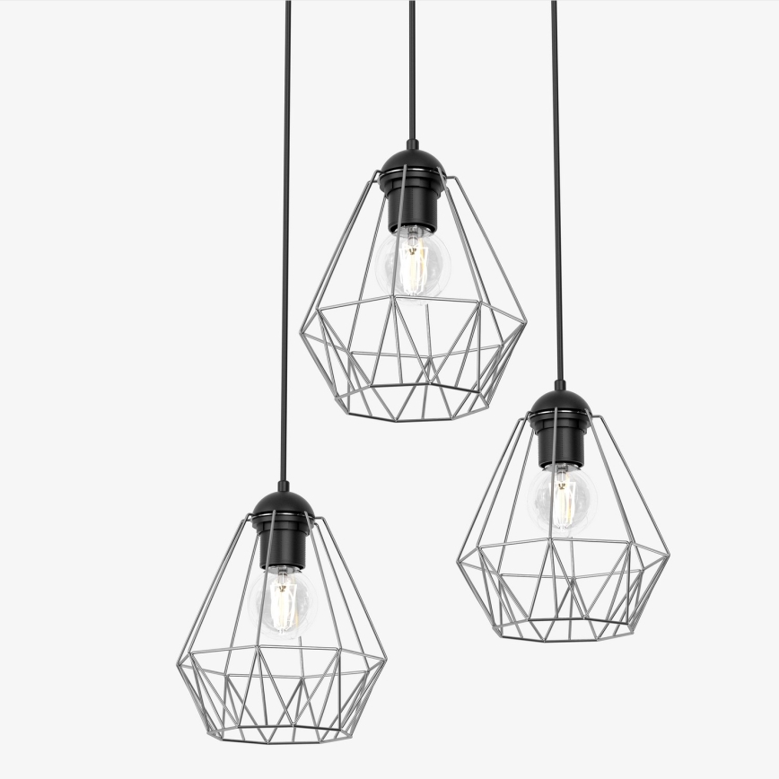 Chandelier on a string BERGEN 3xE27/60W/230V black/shiny chrome