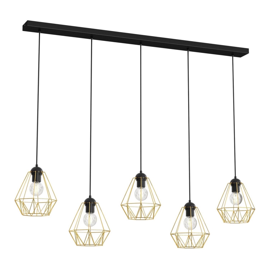 Chandelier on a string BERGEN 5xE27/60W/230V black/gold