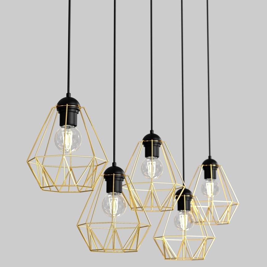 Chandelier on a string BERGEN 5xE27/60W/230V black/gold