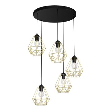 Chandelier on a string BERGEN 5xE27/60W/230V black/golden