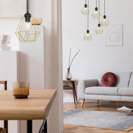 Chandelier on a string BERGEN 5xE27/60W/230V black/golden