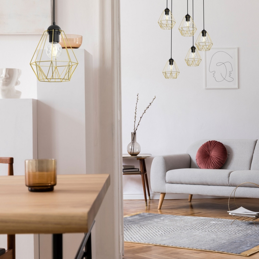 Chandelier on a string BERGEN 5xE27/60W/230V black/golden