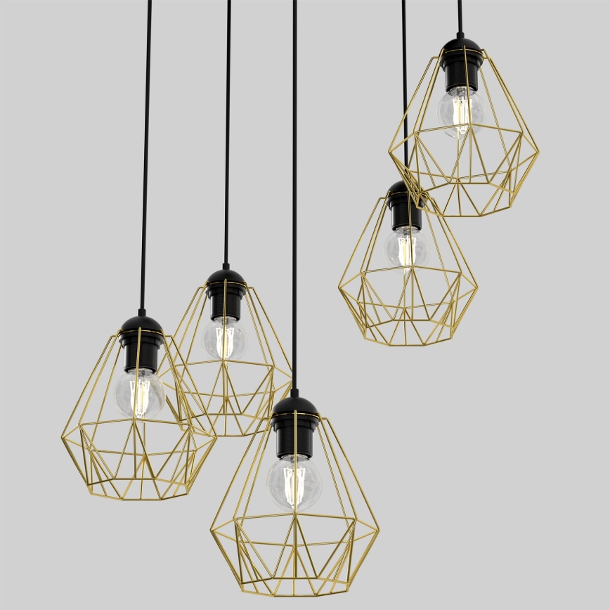 Chandelier on a string BERGEN 5xE27/60W/230V black/golden