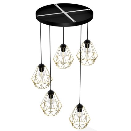 Chandelier on a string BERGEN 5xE27/60W/230V black/golden
