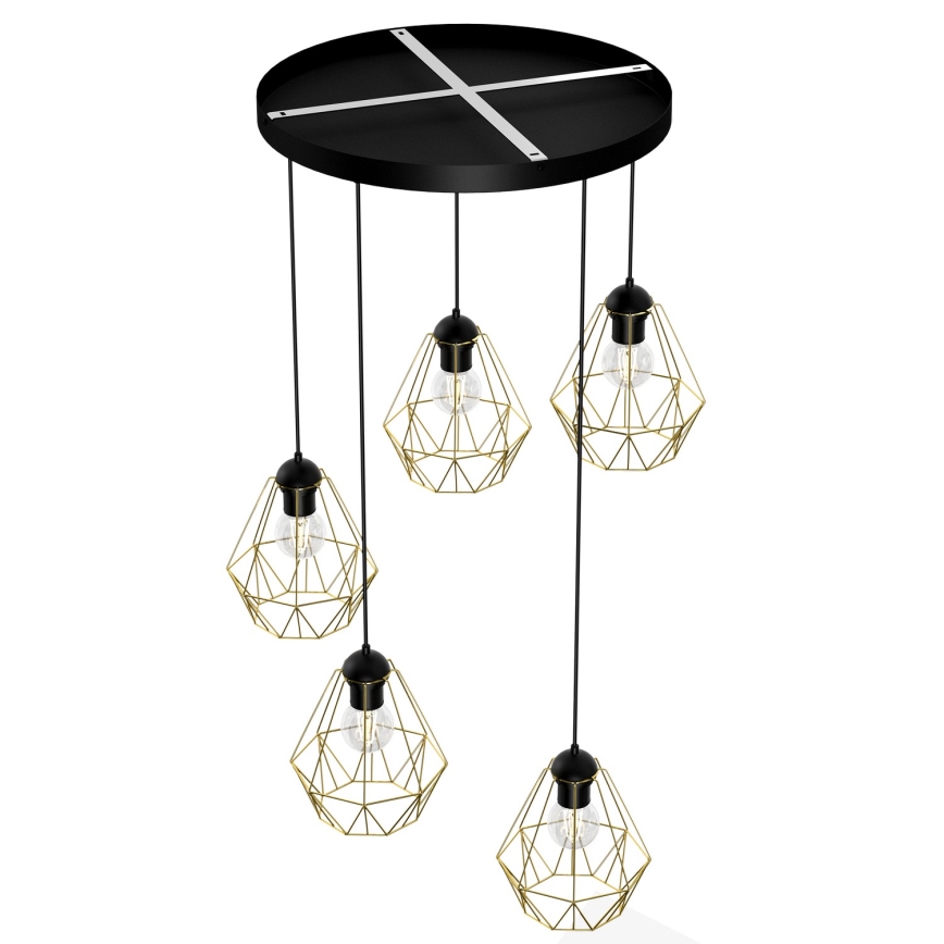 Chandelier on a string BERGEN 5xE27/60W/230V black/golden