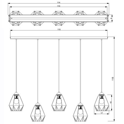 Chandelier on a string BERGEN 5xE27/60W/230V black