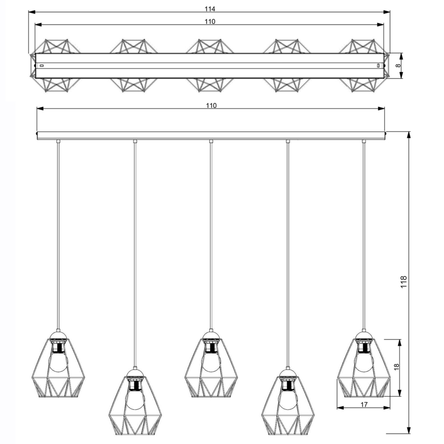 Chandelier on a string BERGEN 5xE27/60W/230V black