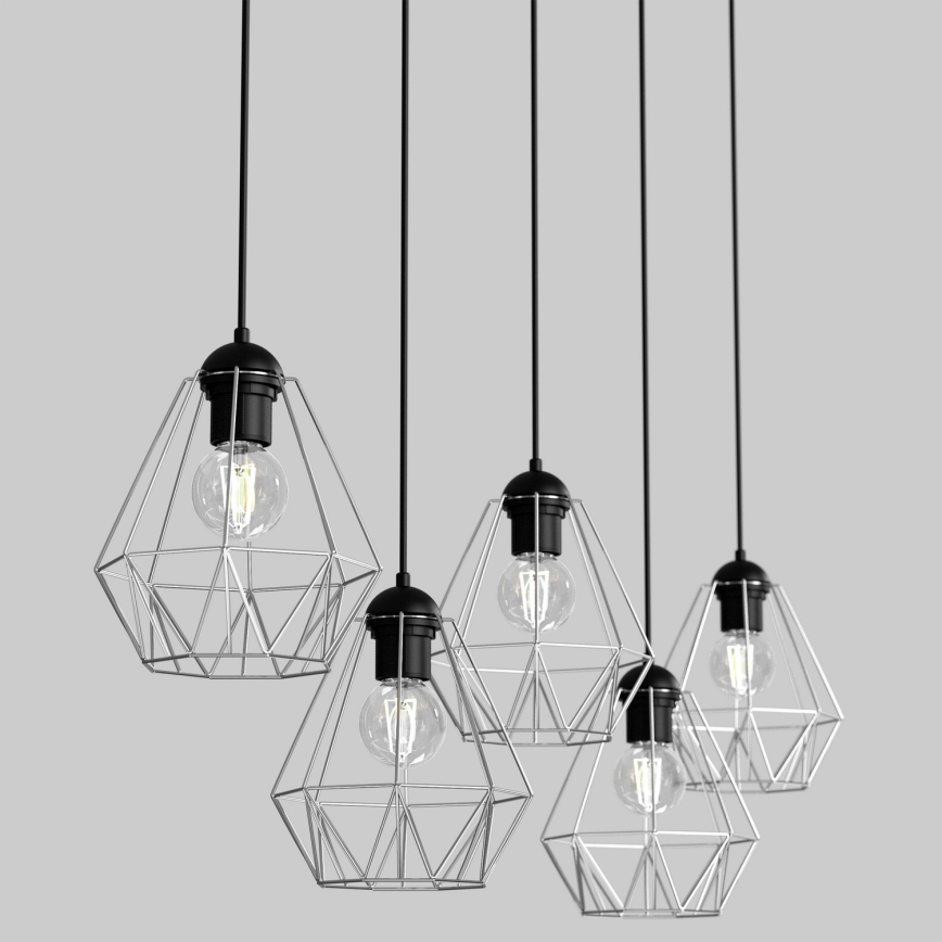 Chandelier on a string BERGEN 5xE27/60W/230V black/shiny chrome