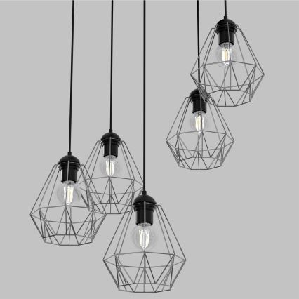 Chandelier on a string BERGEN 5xE27/60W/230V black/shiny chrome