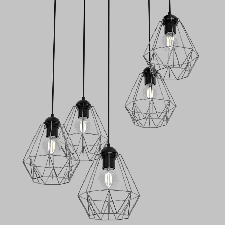 Chandelier on a string BERGEN 5xE27/60W/230V black/shiny chrome
