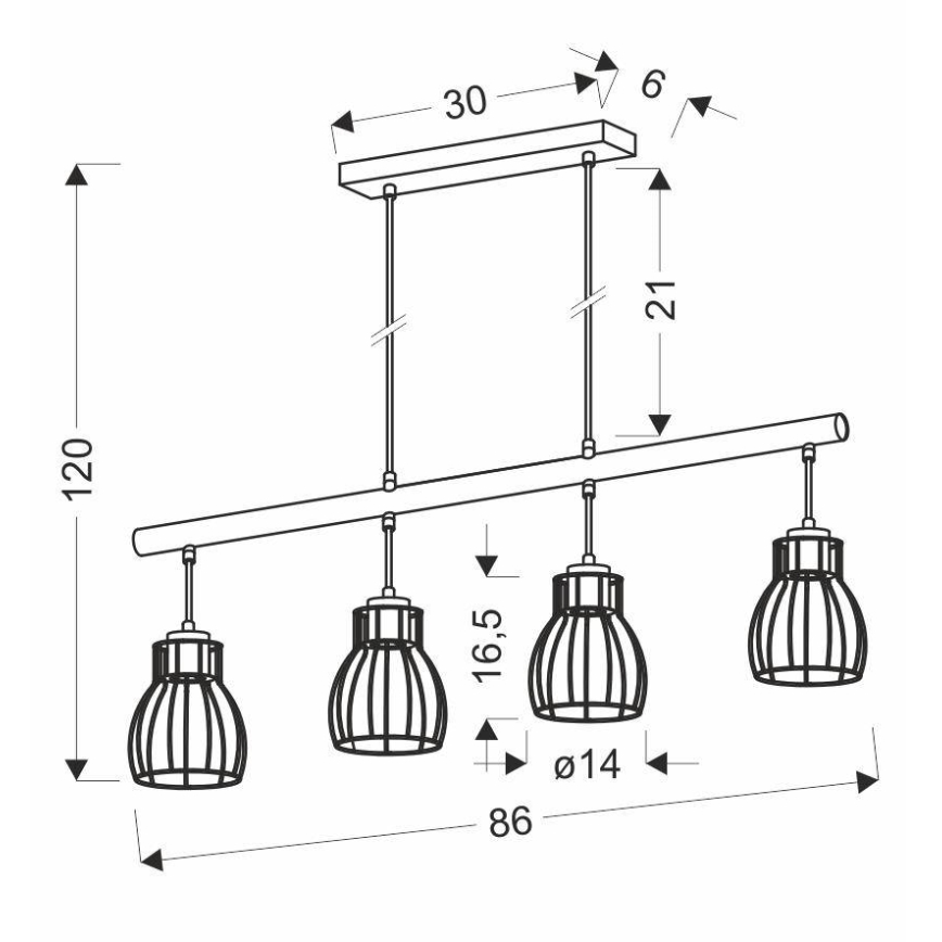Chandelier on a string BERNITA 4xE27/60W/230V