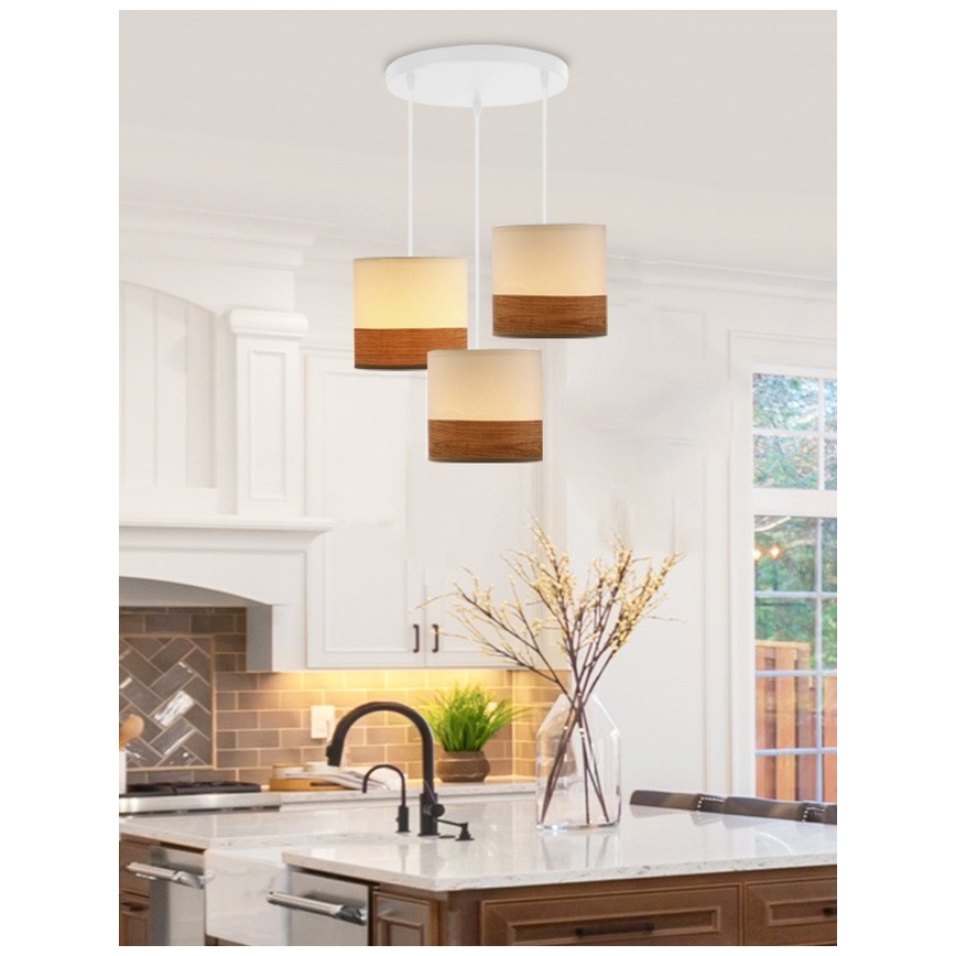Chandelier on a string BIANCO 3xE27/40W/230V white/brown