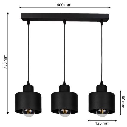 Chandelier on a string BODO 3xE27/60W/230V