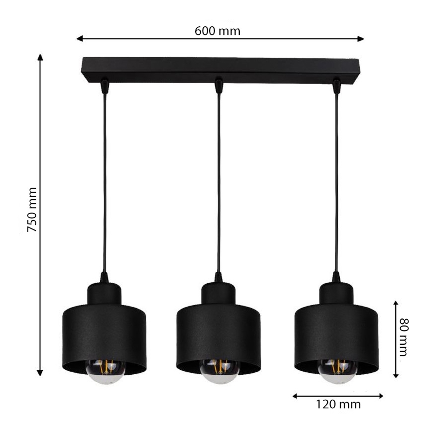 Chandelier on a string BODO 3xE27/60W/230V