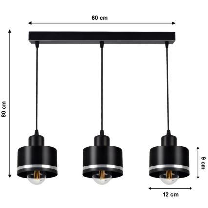 Chandelier on a string BODO SILVER 3xE27/60W/230V