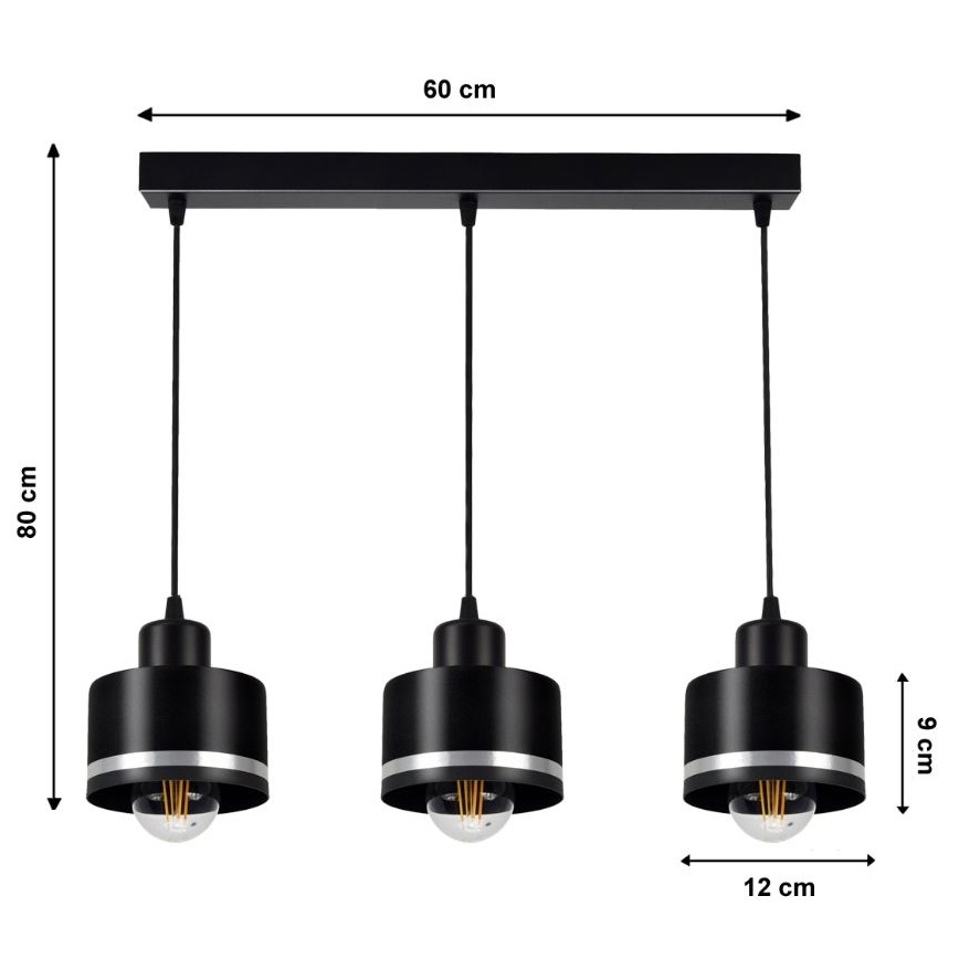 Chandelier on a string BODO SILVER 3xE27/60W/230V