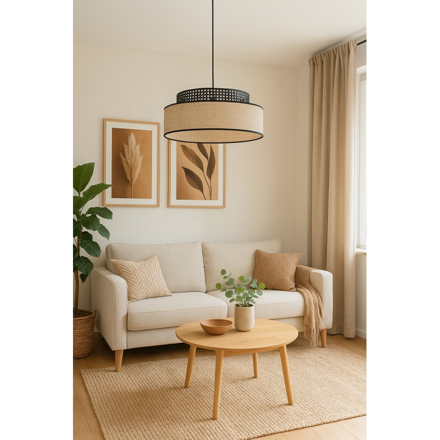 Chandelier on a string BOHO 1xE27/60W/230V black/rattan
