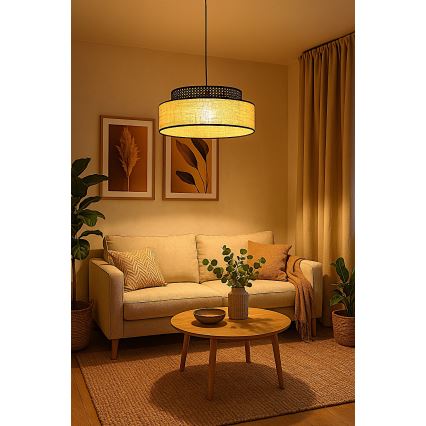Chandelier on a string BOHO 1xE27/60W/230V black/rattan