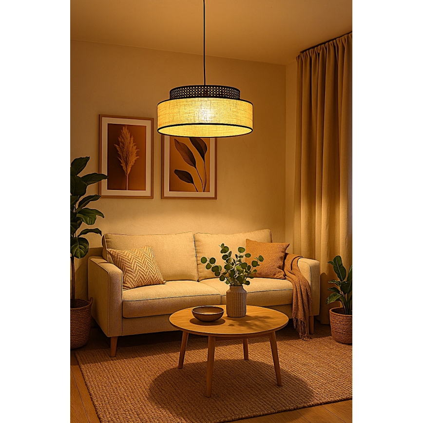 Chandelier on a string BOHO 1xE27/60W/230V black/rattan