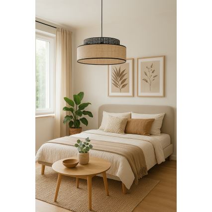 Chandelier on a string BOHO 1xE27/60W/230V black/rattan