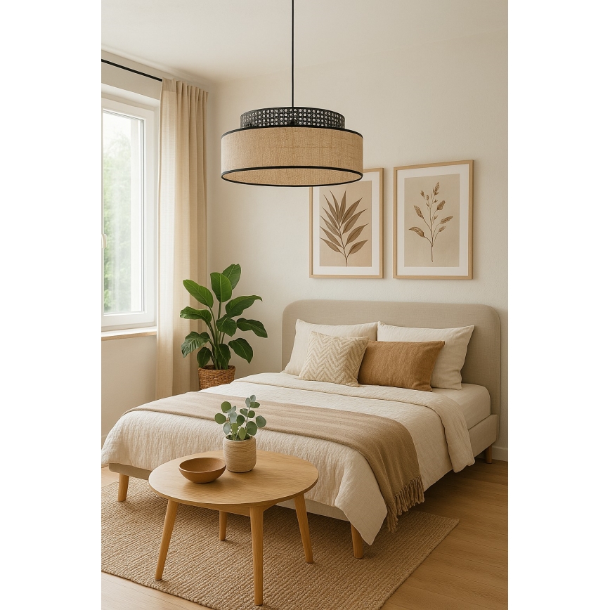 Chandelier on a string BOHO 1xE27/60W/230V black/rattan