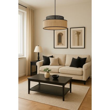 Chandelier on a string BOHO 1xE27/60W/230V black/rattan