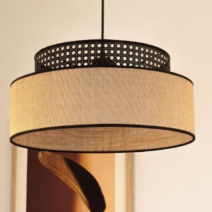 Chandelier on a string BOHO 1xE27/60W/230V black/rattan