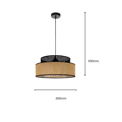 Chandelier on a string BOHO 1xE27/60W/230V black/rattan