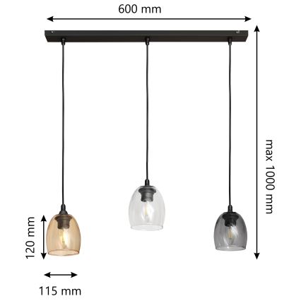 Chandelier on a string BRILLANT 3xE27/15W/230V beige/transparent/grey