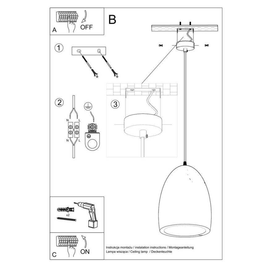Chandelier on a string BUKANO 1xE27/60W/230V
