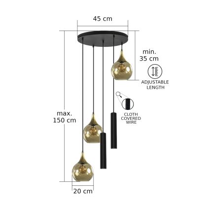 Chandelier on a string CALYPSO 2xGU10/60W/230V + 3xE27/60W black/gold