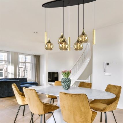 Chandelier on a string CALYPSO 3xGU10/60W/230V + 5xE27/60W black/gold
