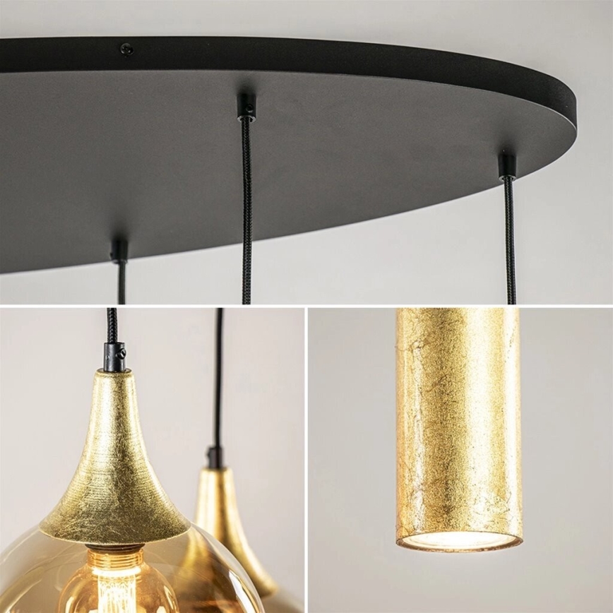 Chandelier on a string CALYPSO 3xGU10/60W/230V + 5xE27/60W black/gold