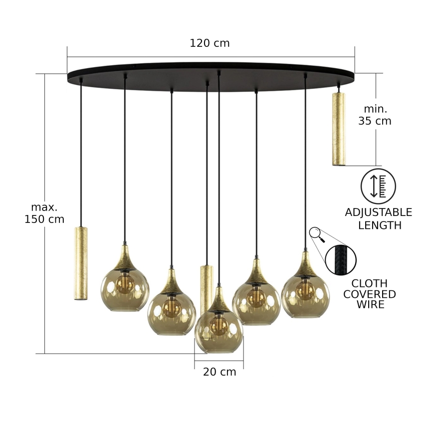 Chandelier on a string CALYPSO 3xGU10/60W/230V + 5xE27/60W black/gold