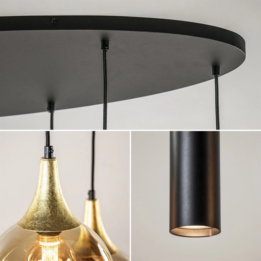 Chandelier on a string CALYPSO 3xGU10/60W/230V + 5xE27/60W black/gold