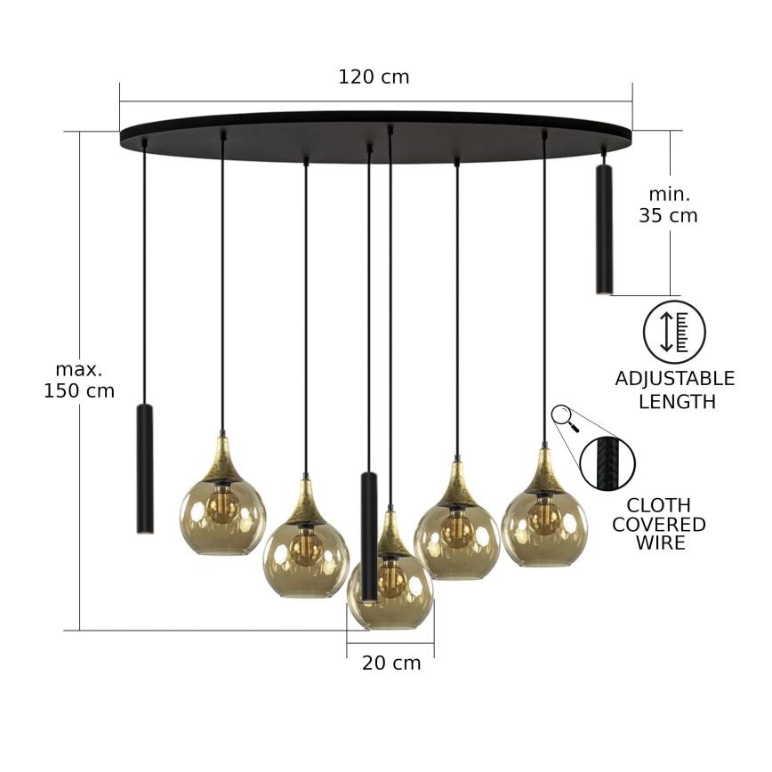 Chandelier on a string CALYPSO 3xGU10/60W/230V + 5xE27/60W black/gold