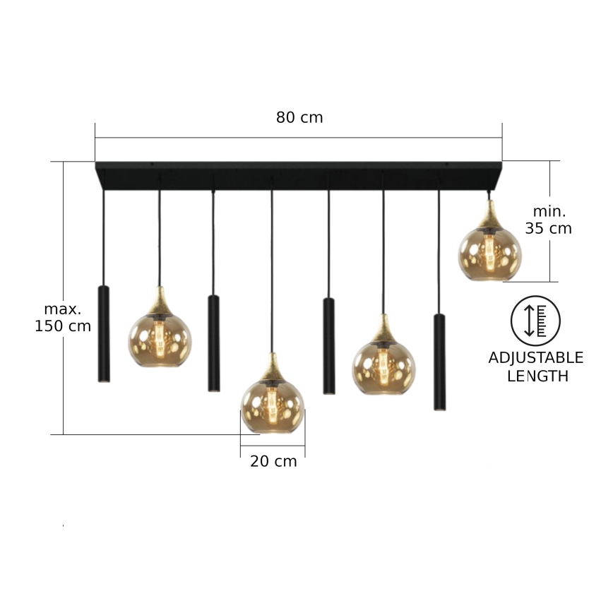 Chandelier on a string CALYPSO 4xGU10/60W/230V + 4xE27/60W black/gold