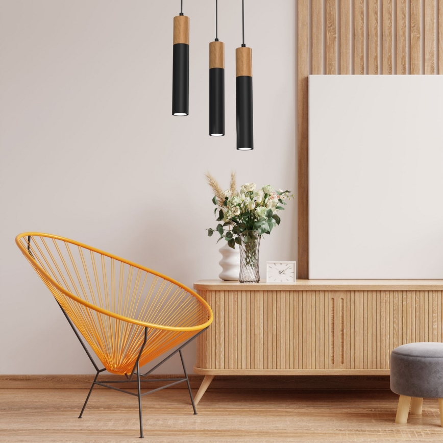 Chandelier on a string CASSA 3xGU10/60W/230V black round
