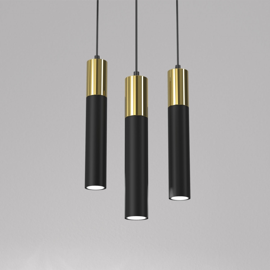 Chandelier on a string CASSA 3xGU10/8W/230V black/golden