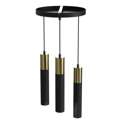 Chandelier on a string CASSA 3xGU10/8W/230V black/golden