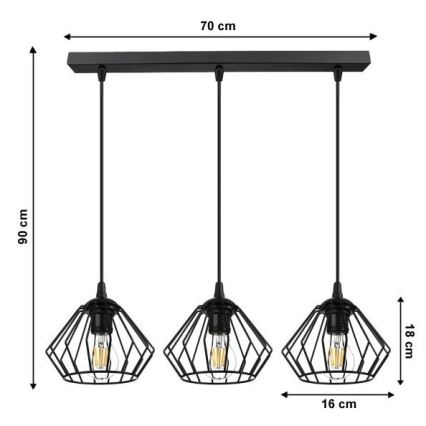 Chandelier on a string CEED 3xE27/60W/230V black