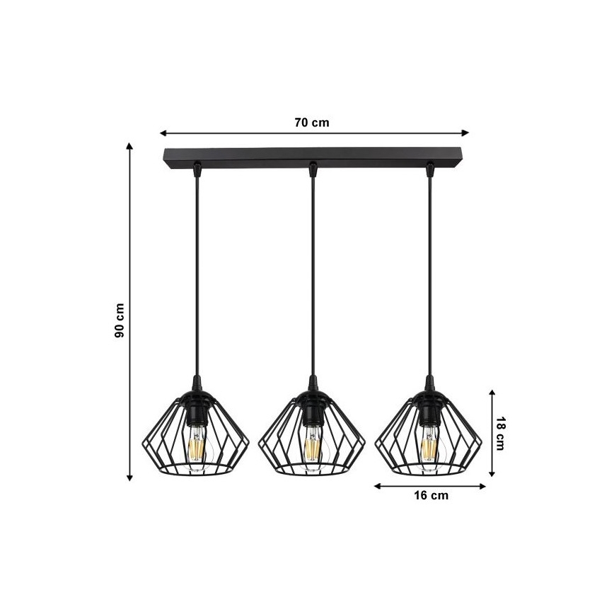 Chandelier on a string CEED 3xE27/60W/230V black