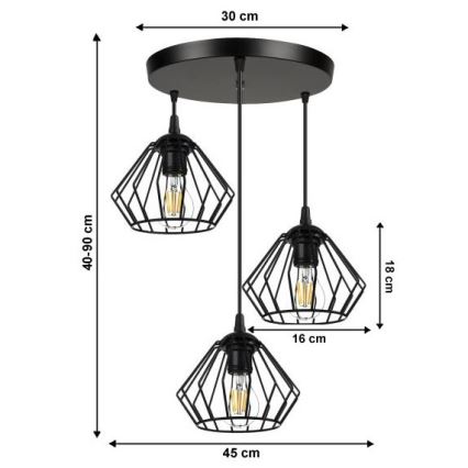 Chandelier on a string CEED 3xE27/60W/230V black
