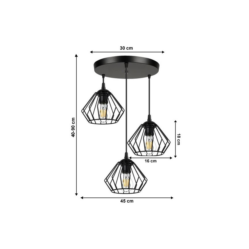 Chandelier on a string CEED 3xE27/60W/230V black
