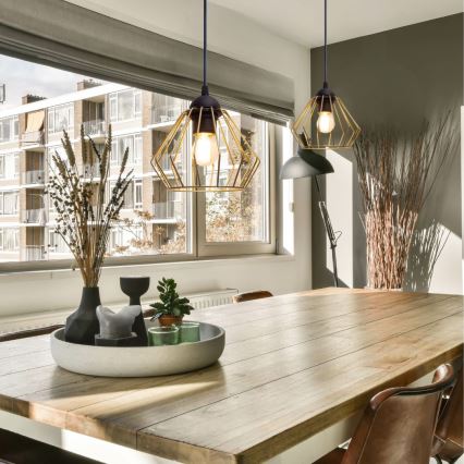 Chandelier on a string CEED GOLD 1xE27/60W/230V d. 17,5 cm black/gold