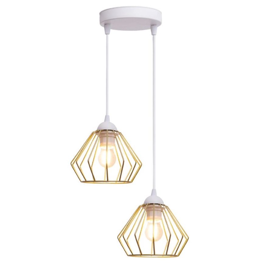 Chandelier on a string CEED GOLD 2xE27/60W/230V d. 28 cm white/gold