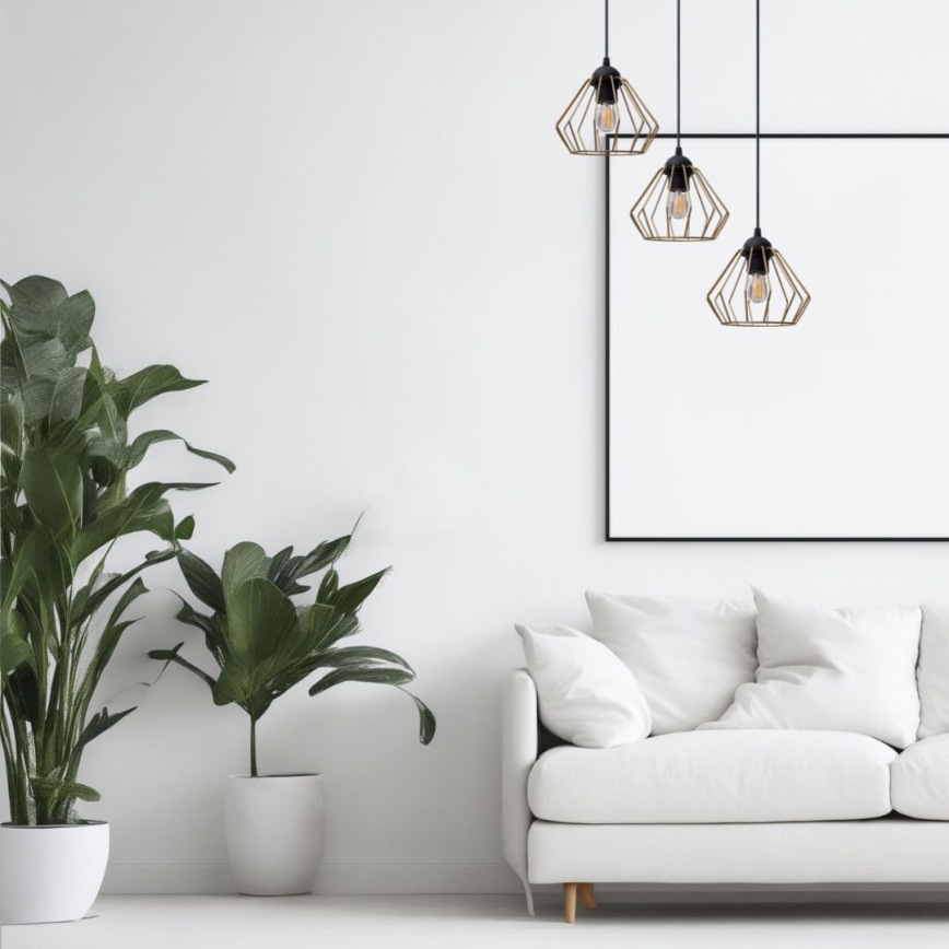 Chandelier on a string CEED GOLD 3xE27/60W/230V d. 45 cm black/gold