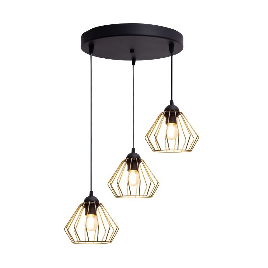 Chandelier on a string CEED GOLD 3xE27/60W/230V d. 45 cm black/gold