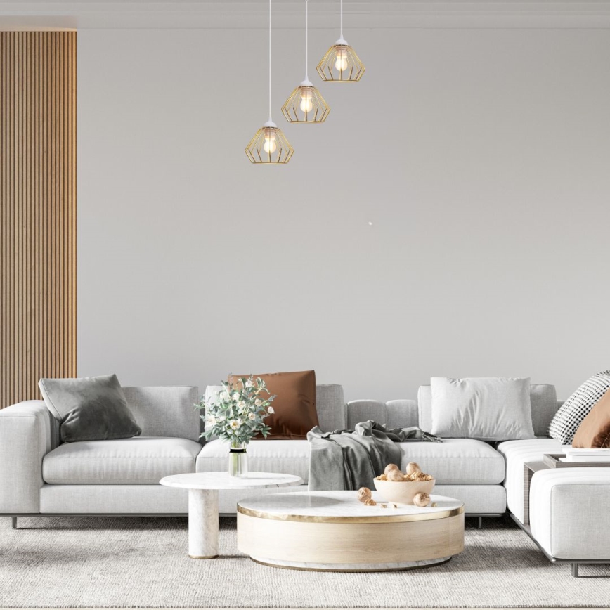Chandelier on a string CEED GOLD 3xE27/60W/230V d. 45 cm white/gold