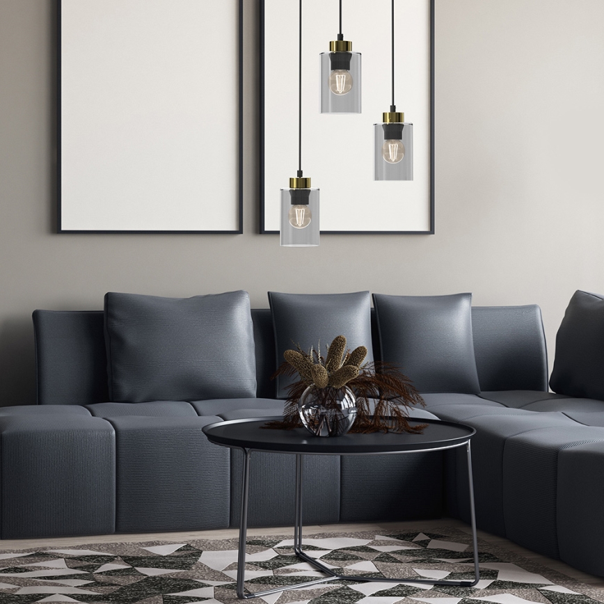 Chandelier on a string CHIC 3xE27/60W/230V black/grey